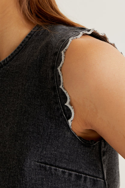 Black denim top with wavy details