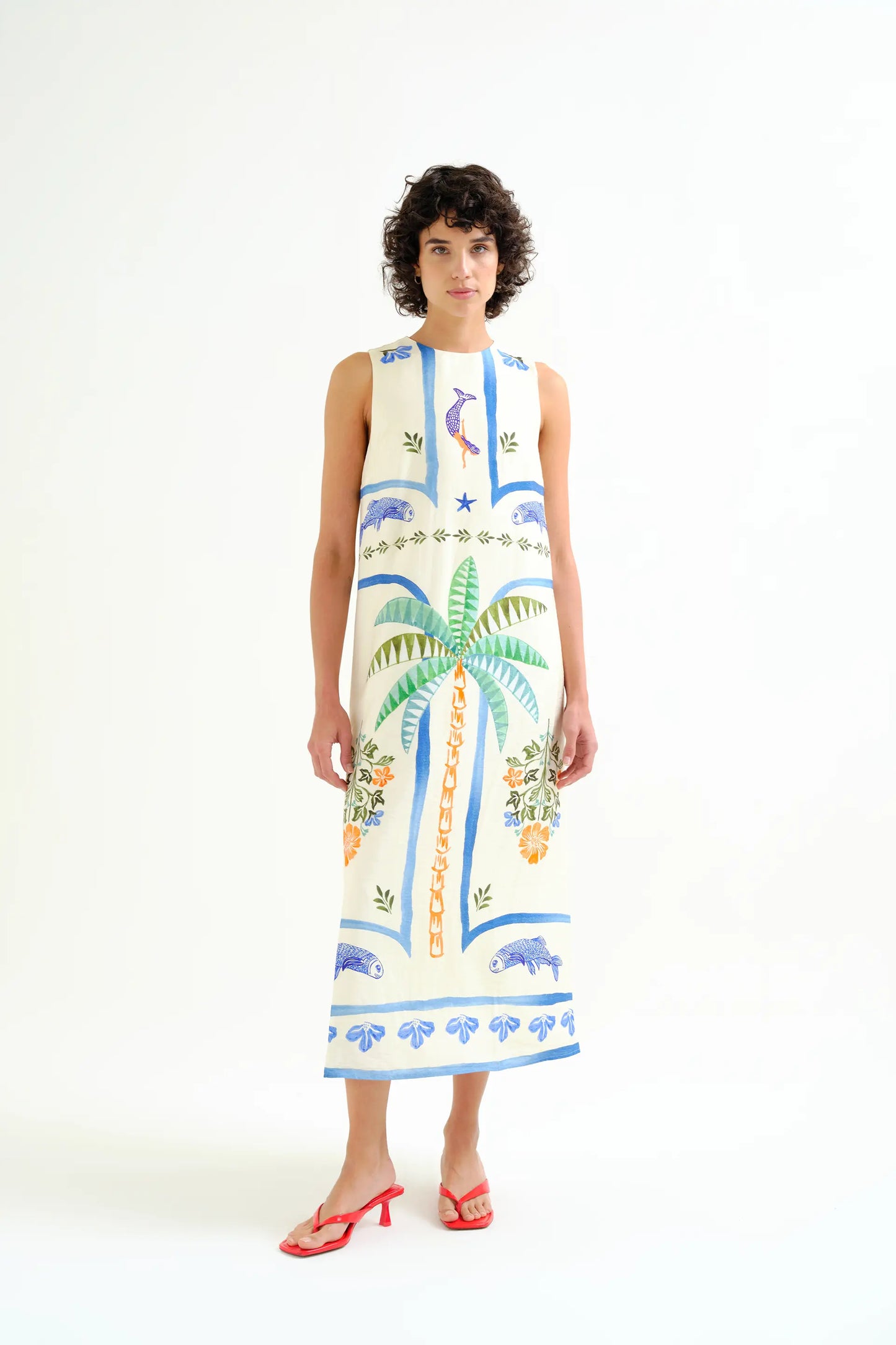 Long dress with Palm and Mermaid print