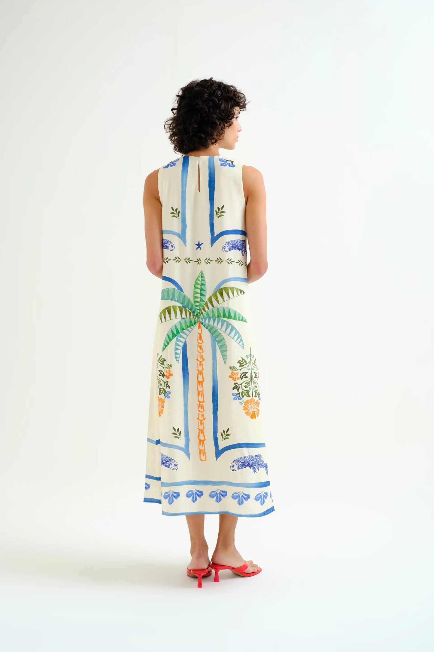 Long dress with Palm and Mermaid print
