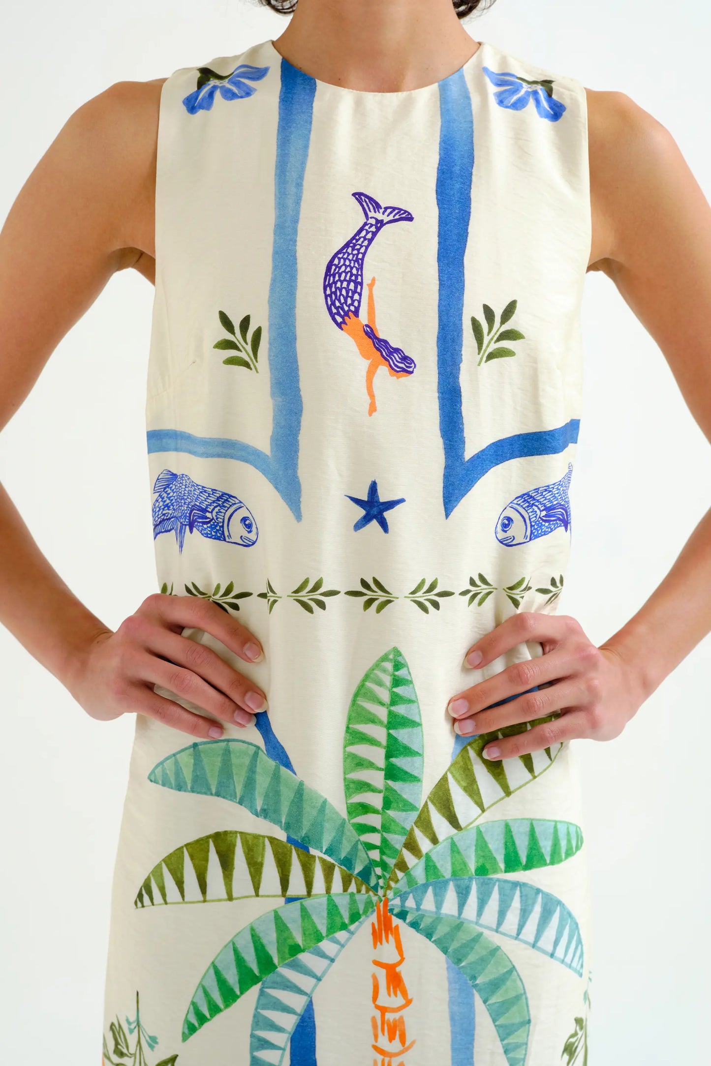 Long dress with Palm and Mermaid print