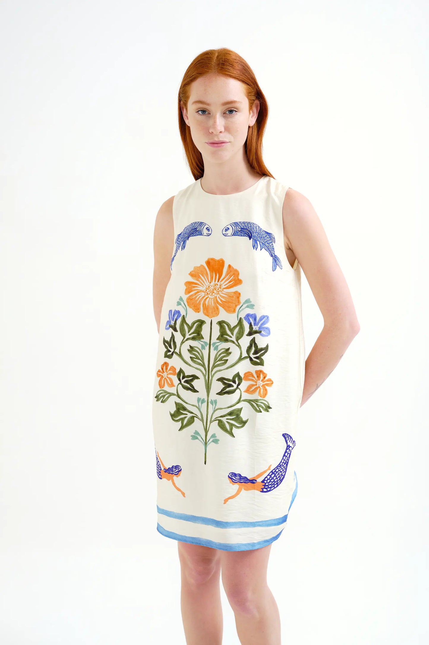 Short dress with Palm and Mermaid print