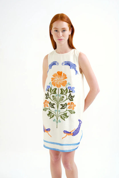 Short dress with Palm and Mermaid print