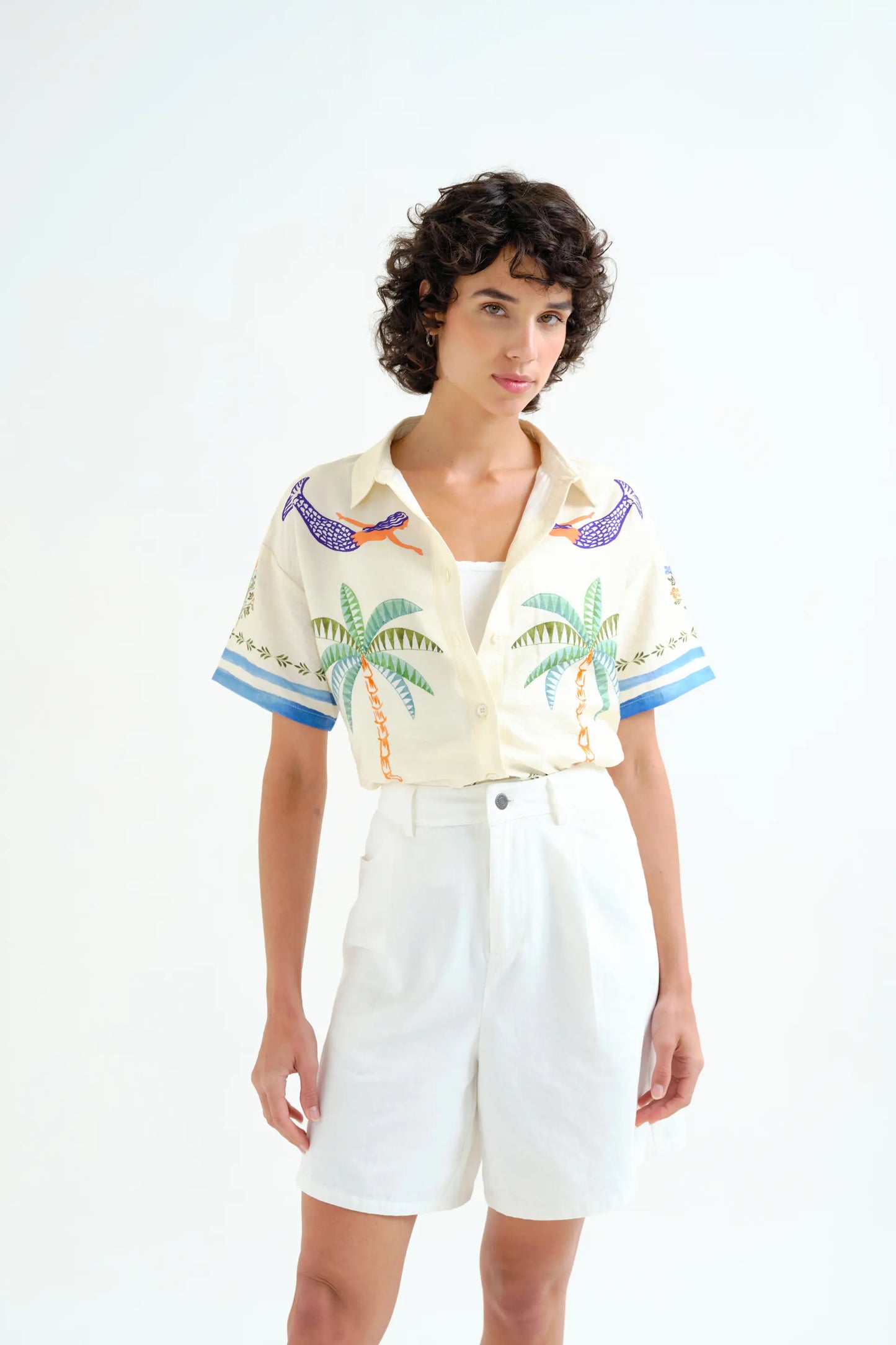 Palm and Mermaid print shirt