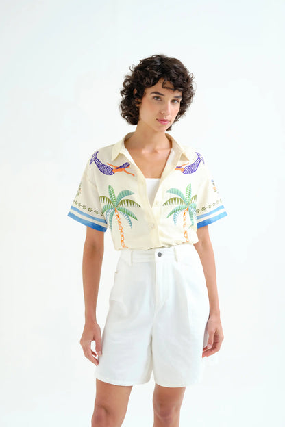 Palm and Mermaid print shirt