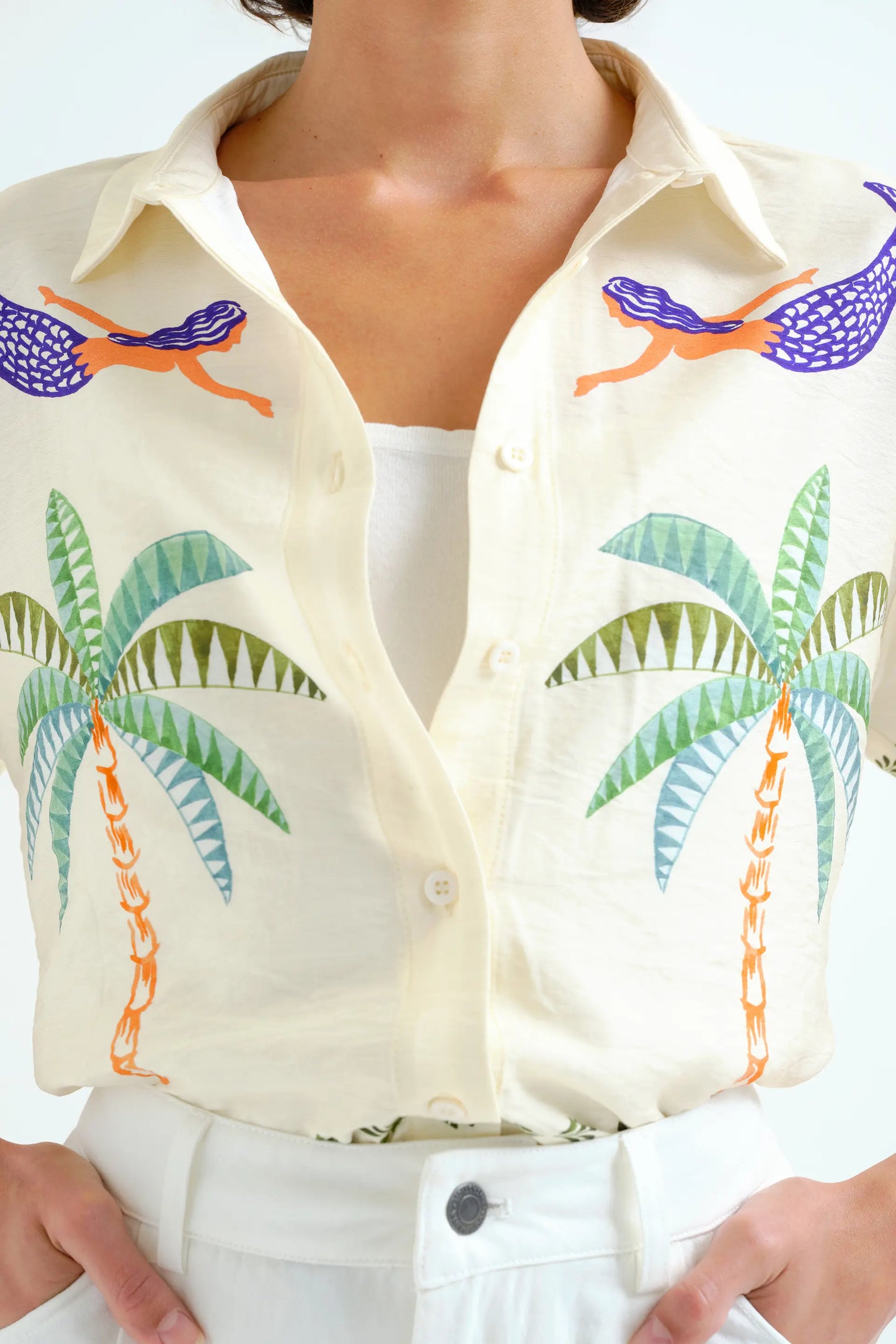 Palm and Mermaid print shirt
