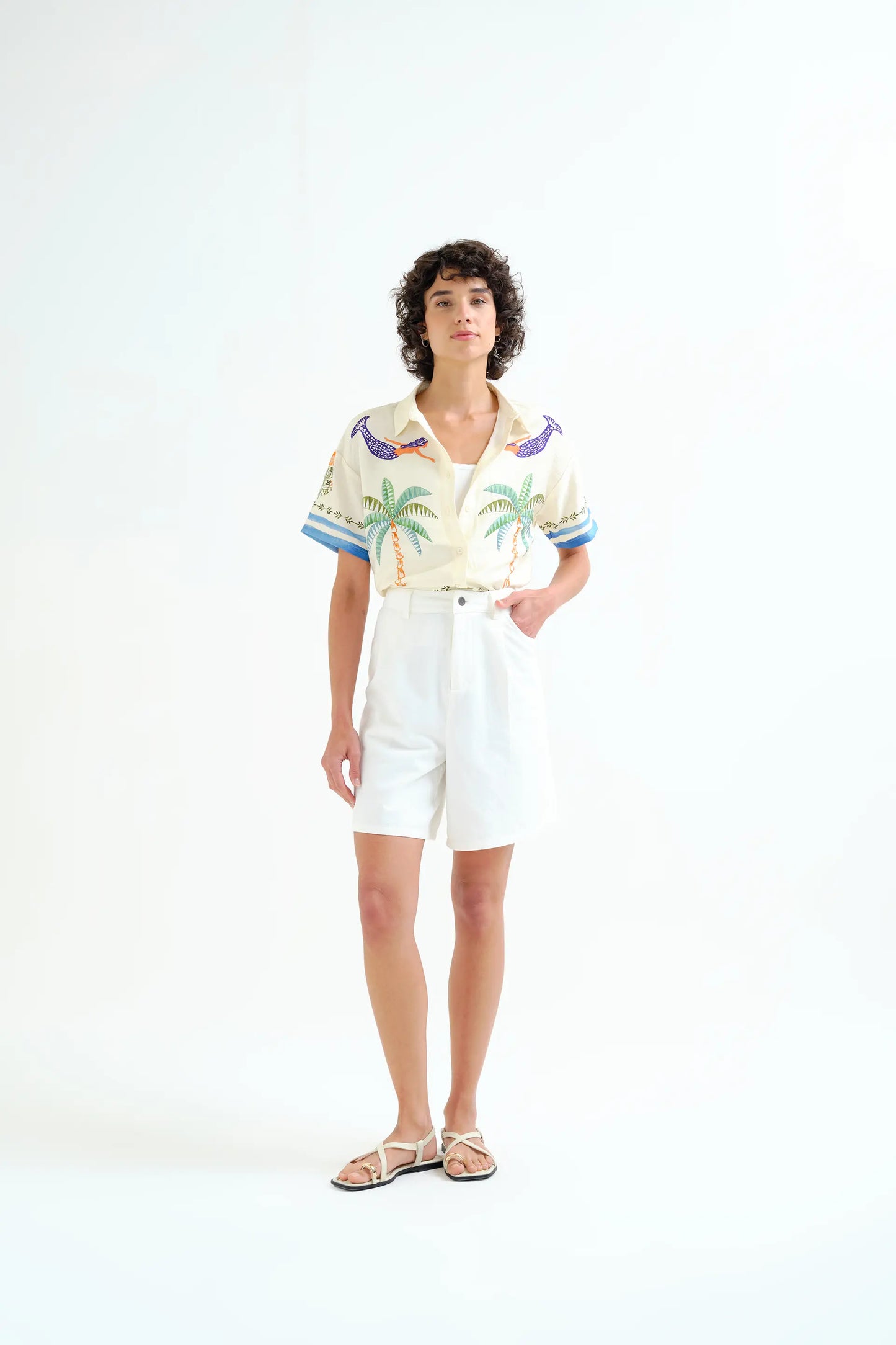 Palm and Mermaid print shirt