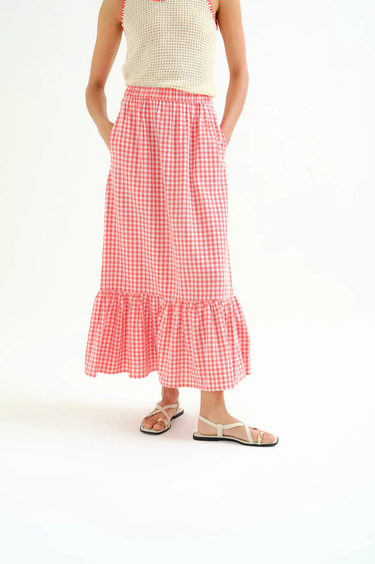 100% cotton skirt, red gingham check