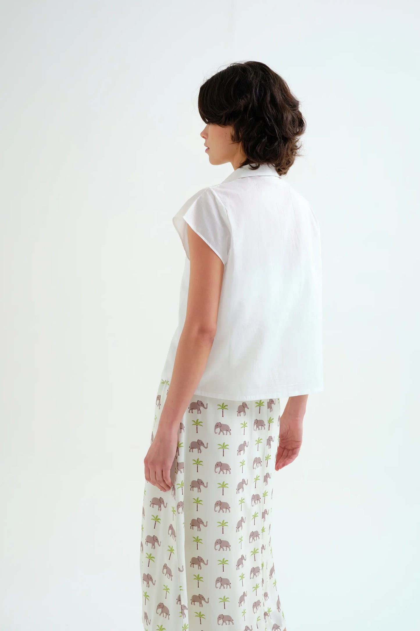 Shirt with Elephant and Palm Tree Print