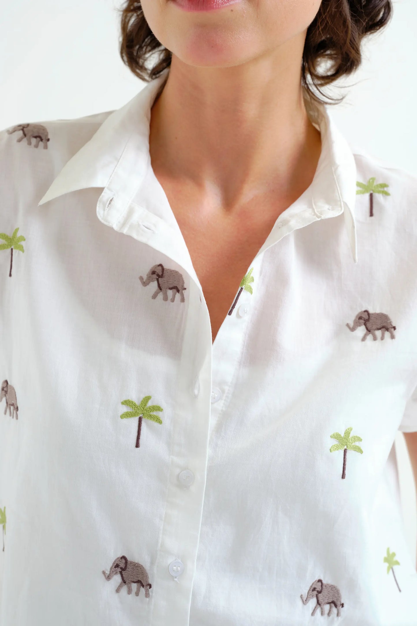 Shirt with Elephant and Palm Tree Print