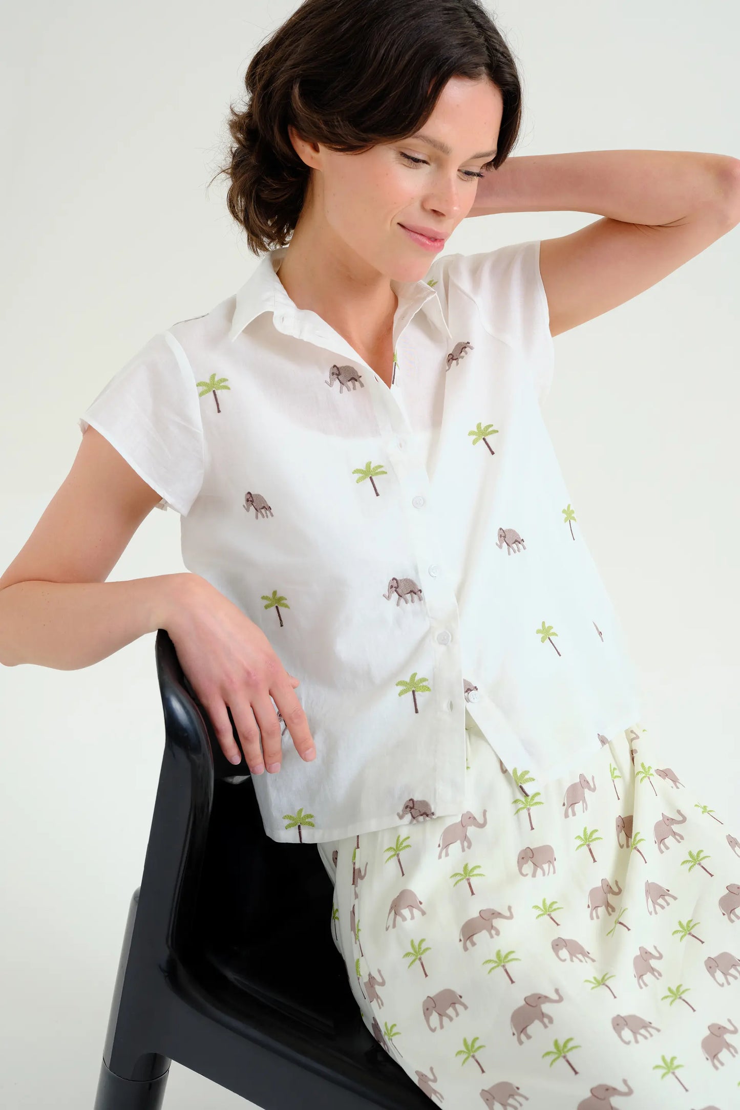 Shirt with Elephant and Palm Tree Print
