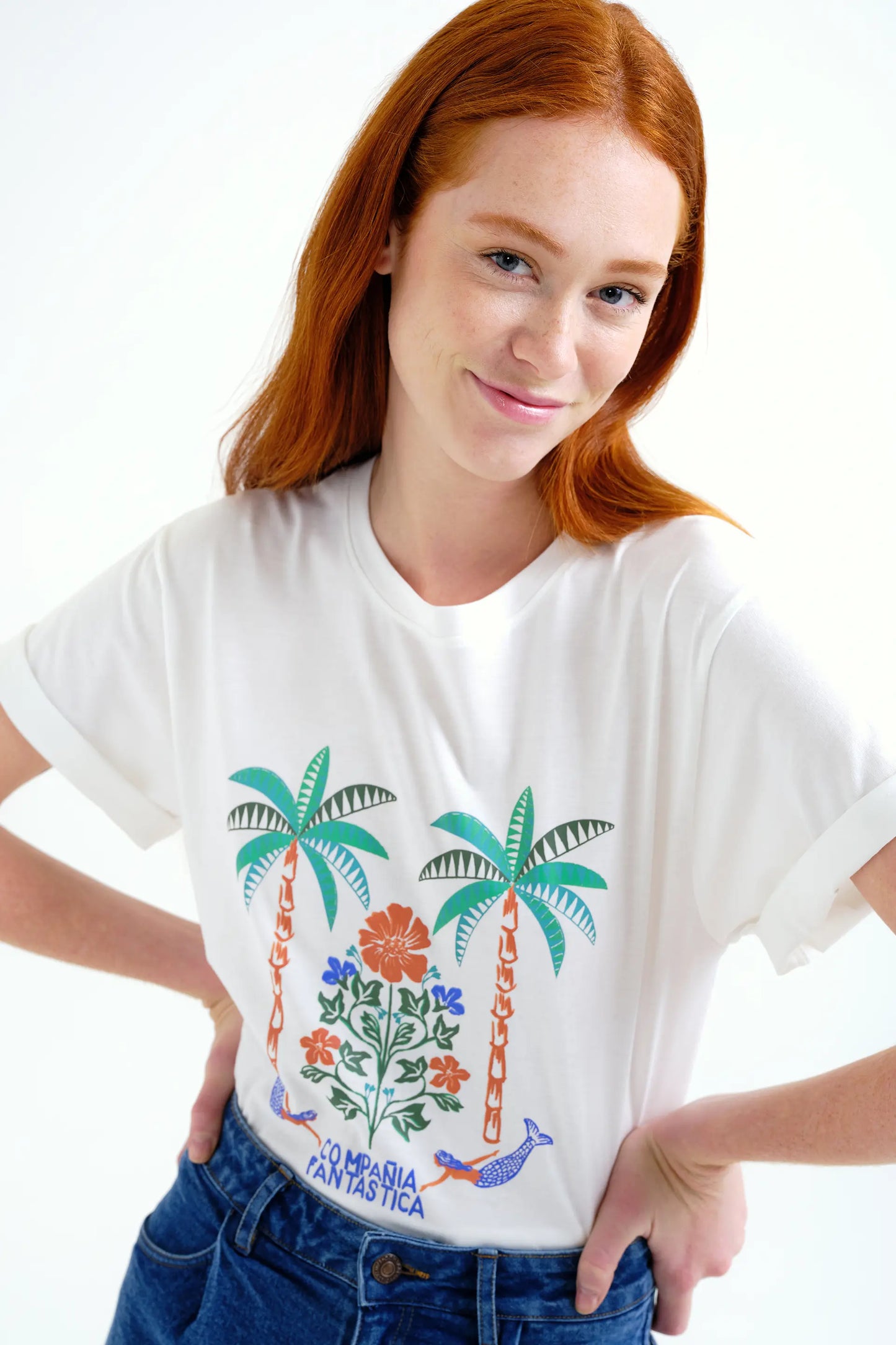 Palm and Mermaid print T-shirt