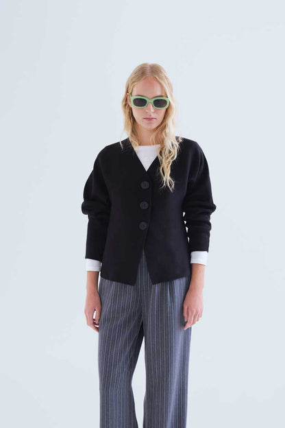Black cardigan with large buttons