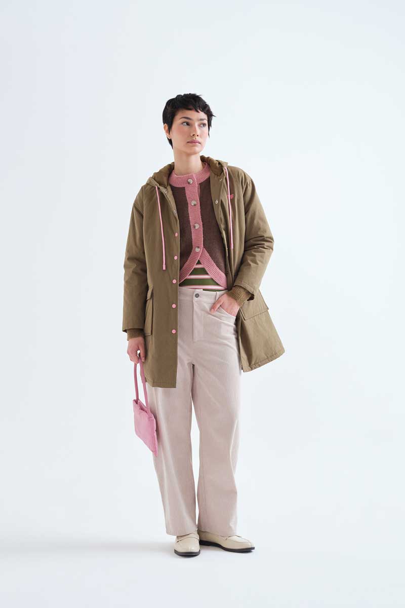 Brown and pink two-tone knit cardigan