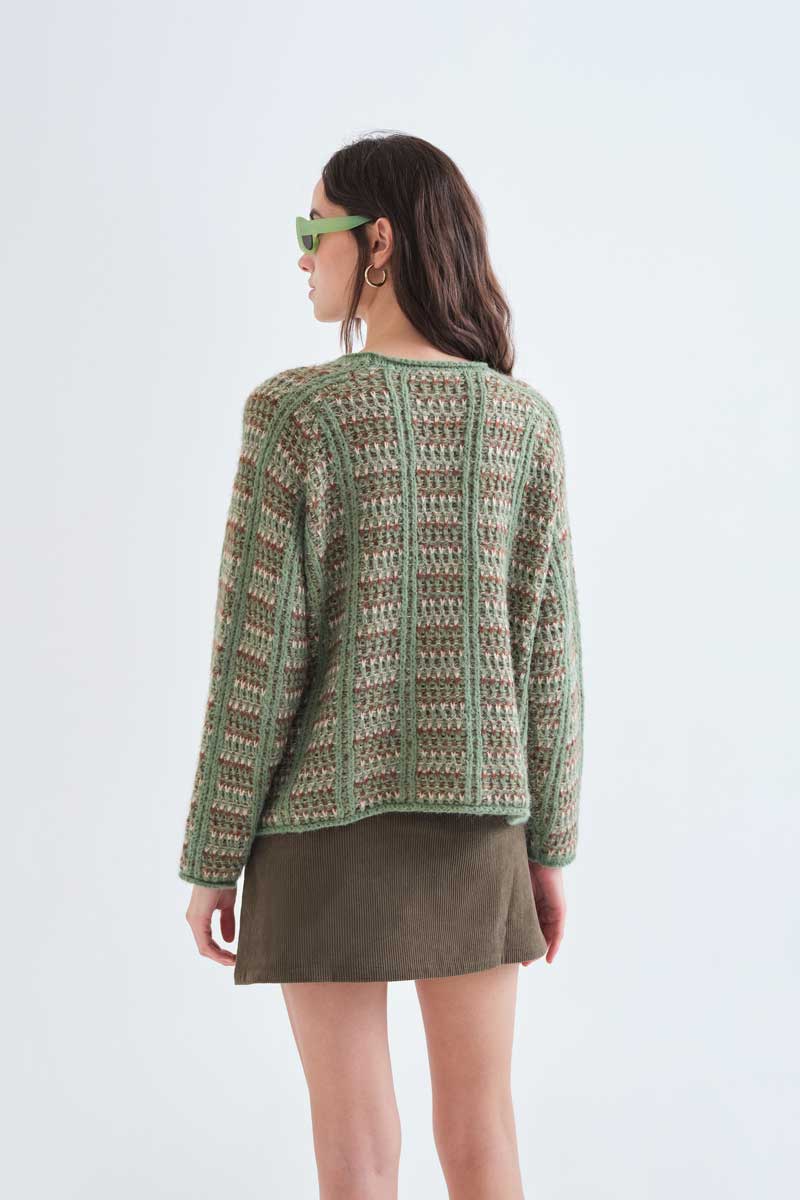 Green knitted jumper with embroidered details