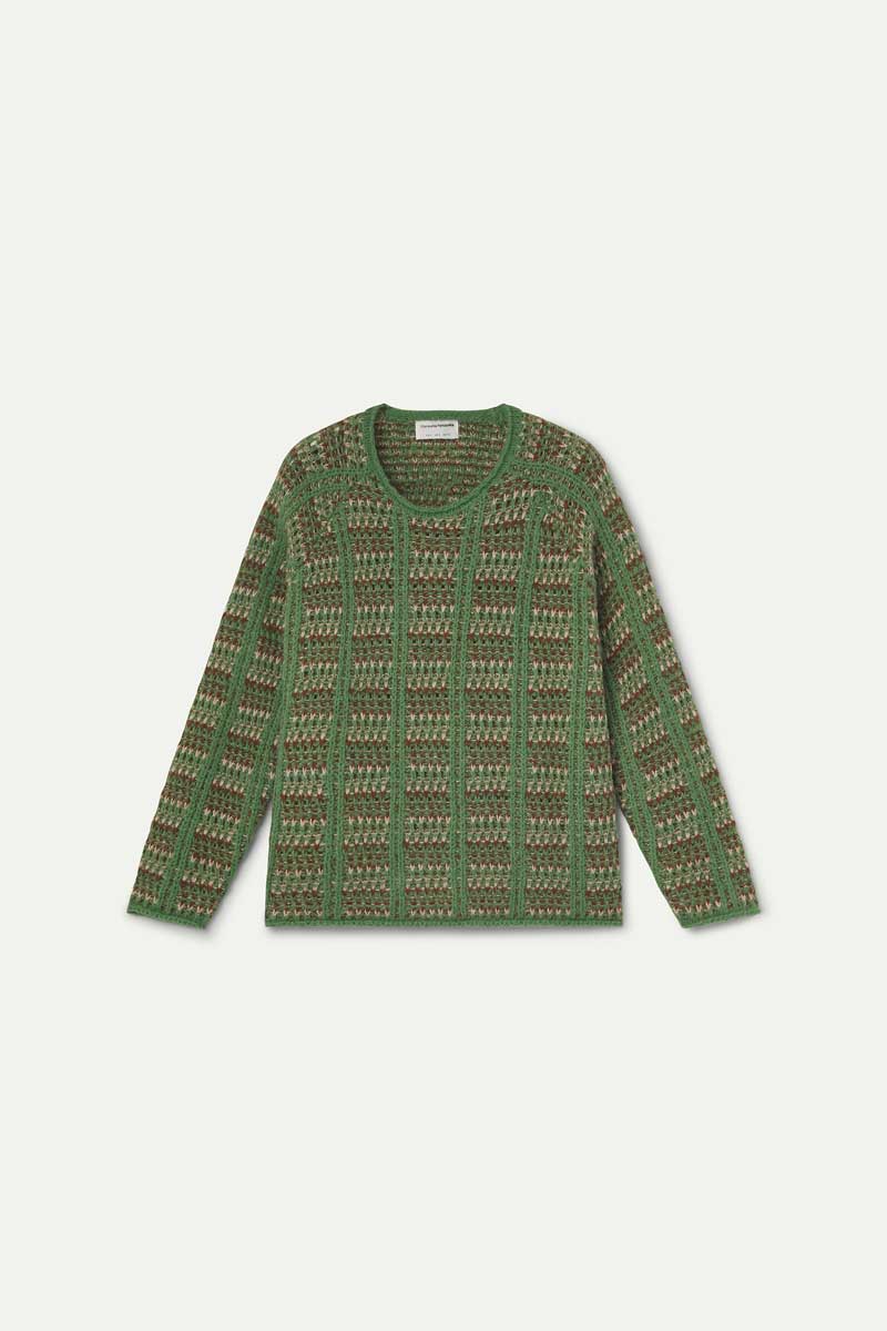 Green knitted jumper with embroidered details