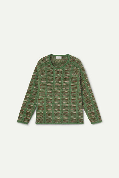 Green knitted jumper with embroidered details