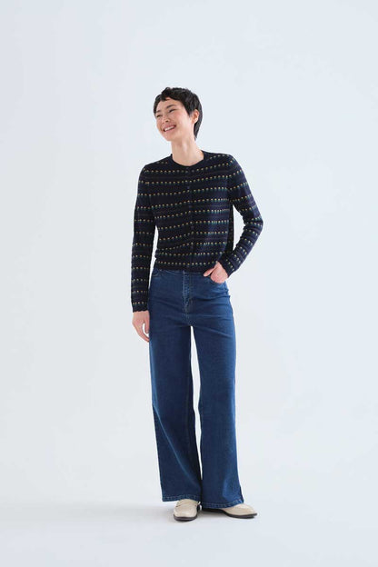 Navy blue cardigan with embroidered flowers