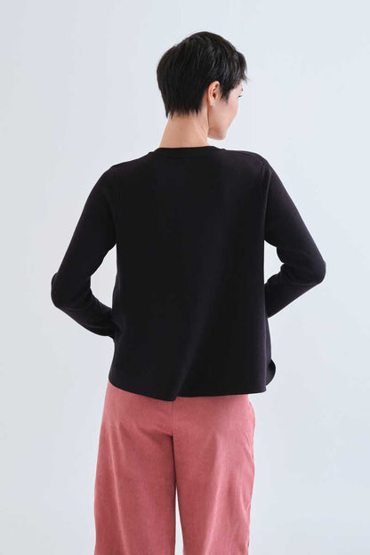 Black cardigan with large multicolor buttons