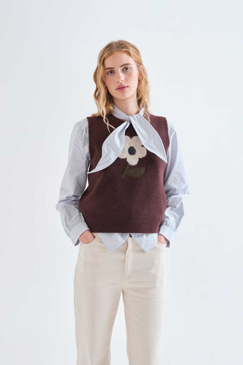 Knitted vest with Big Flower print