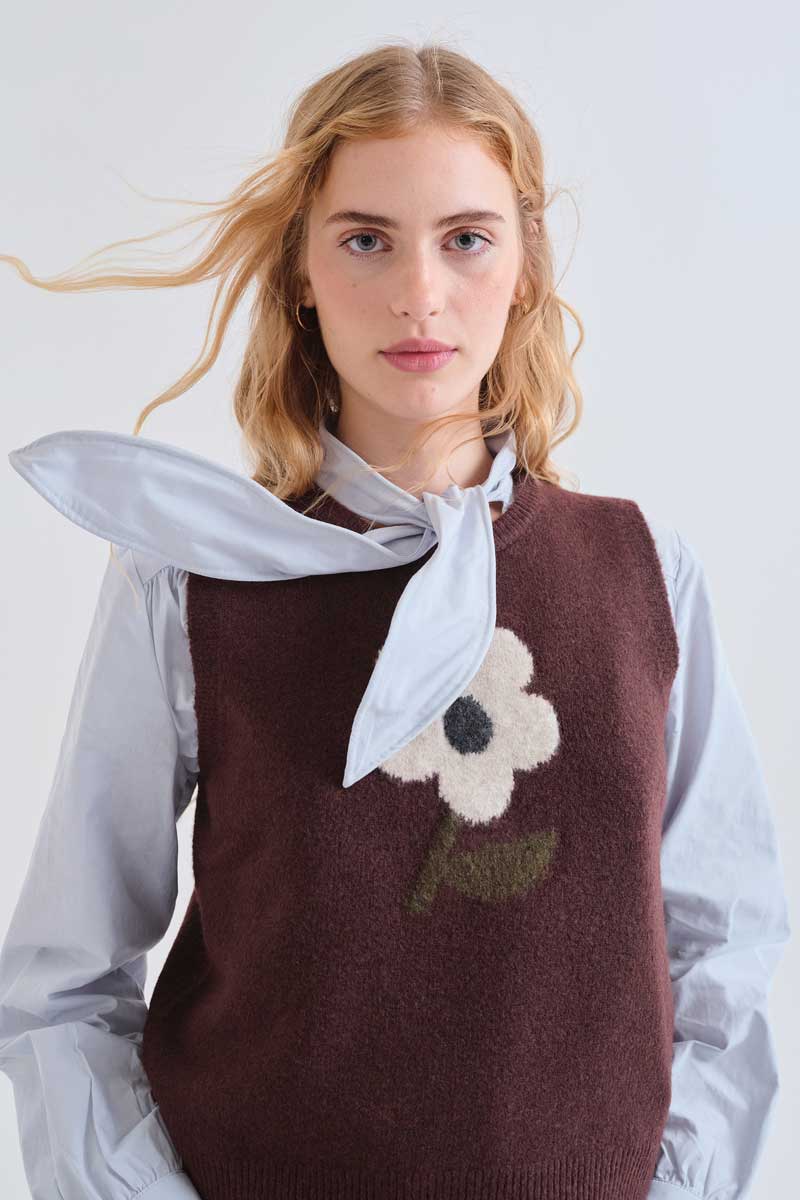 Knitted vest with Big Flower print