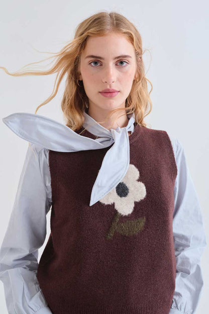 Knitted vest with Big Flower print