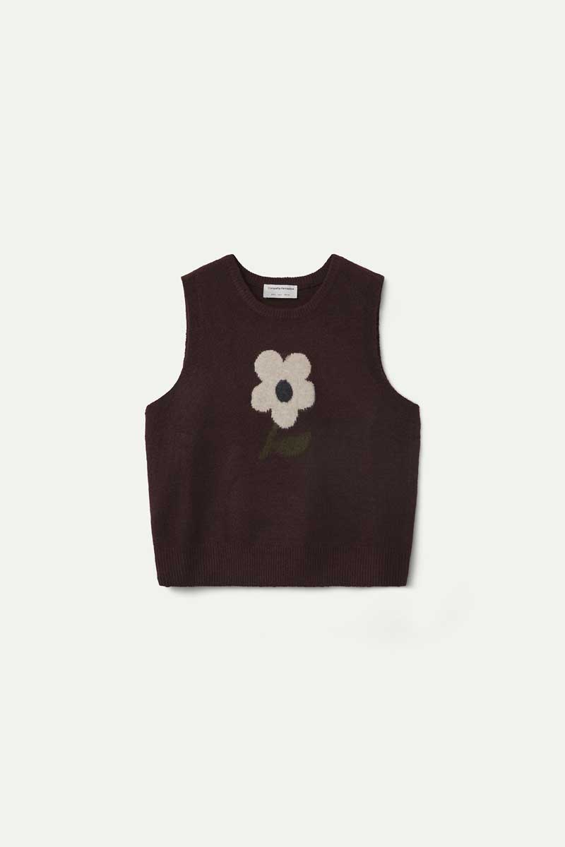 Knitted vest with Big Flower print