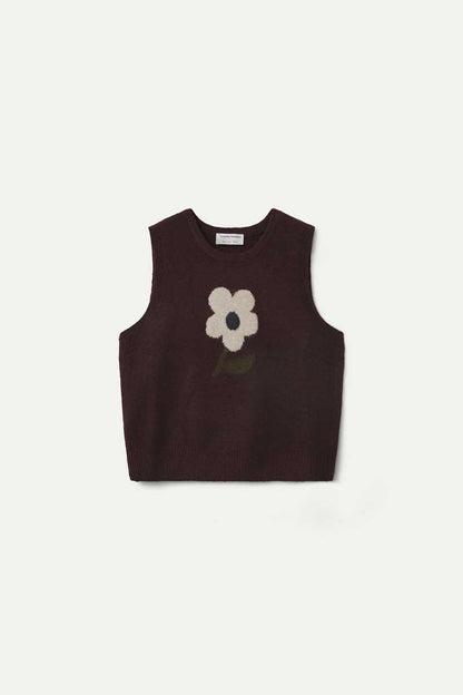 Knitted vest with Big Flower print