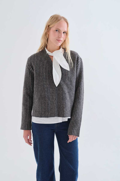 Dark grey and white striped cardigan