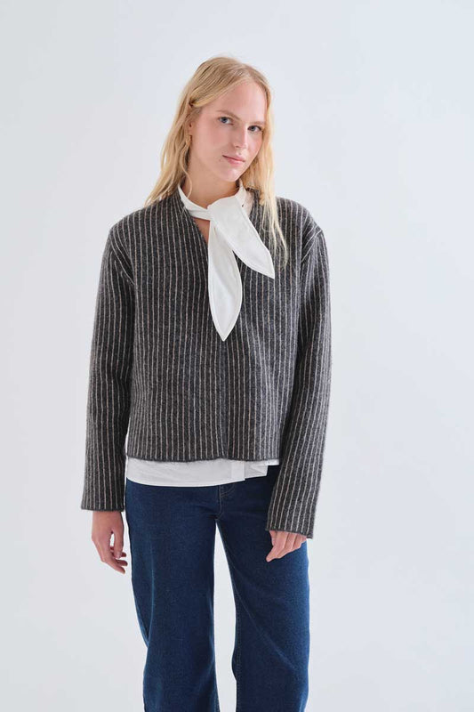 Dark grey and white striped cardigan