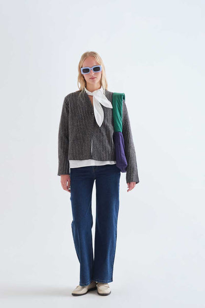 Dark grey and white striped cardigan