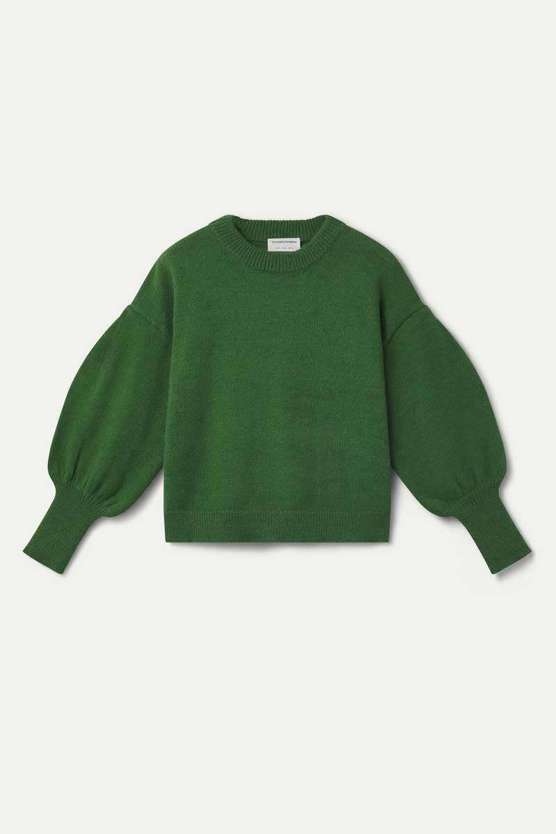 Basic green long-sleeved knit sweater