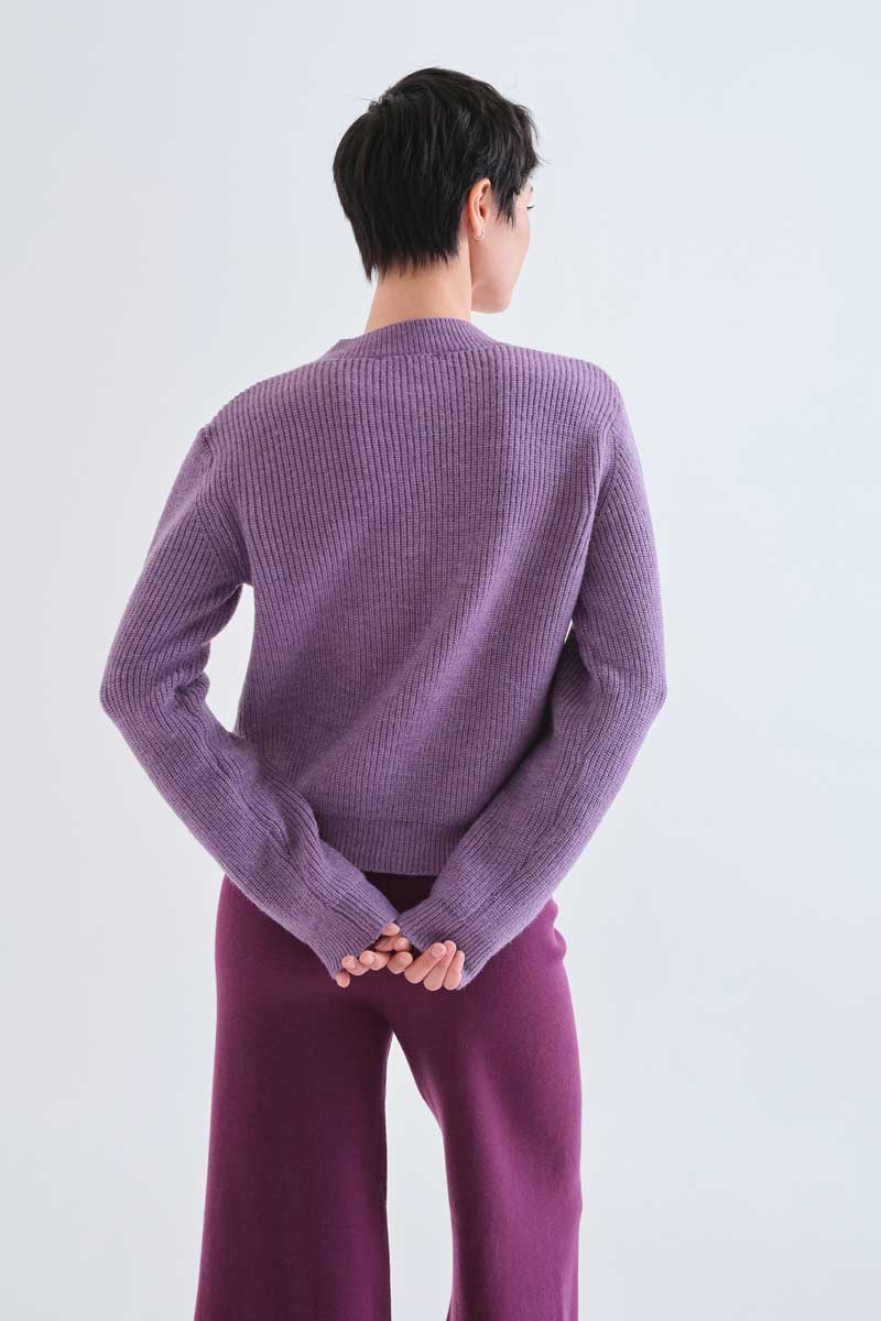 Purple knit cardigan with ties