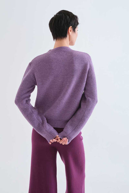 Purple knit cardigan with ties