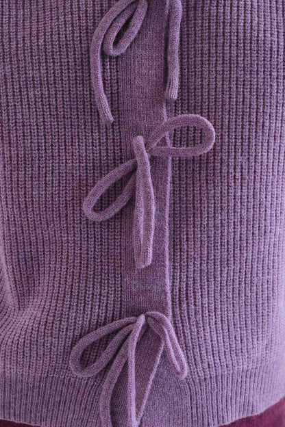Purple knit cardigan with ties