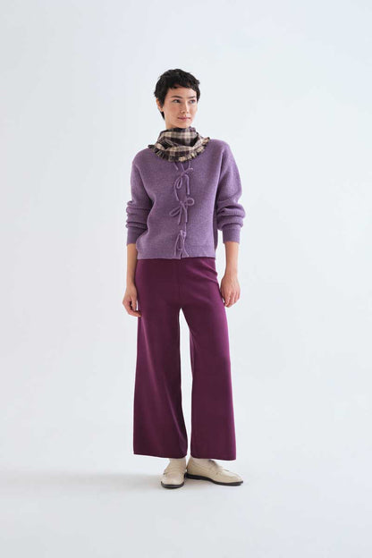 Purple knit cardigan with ties