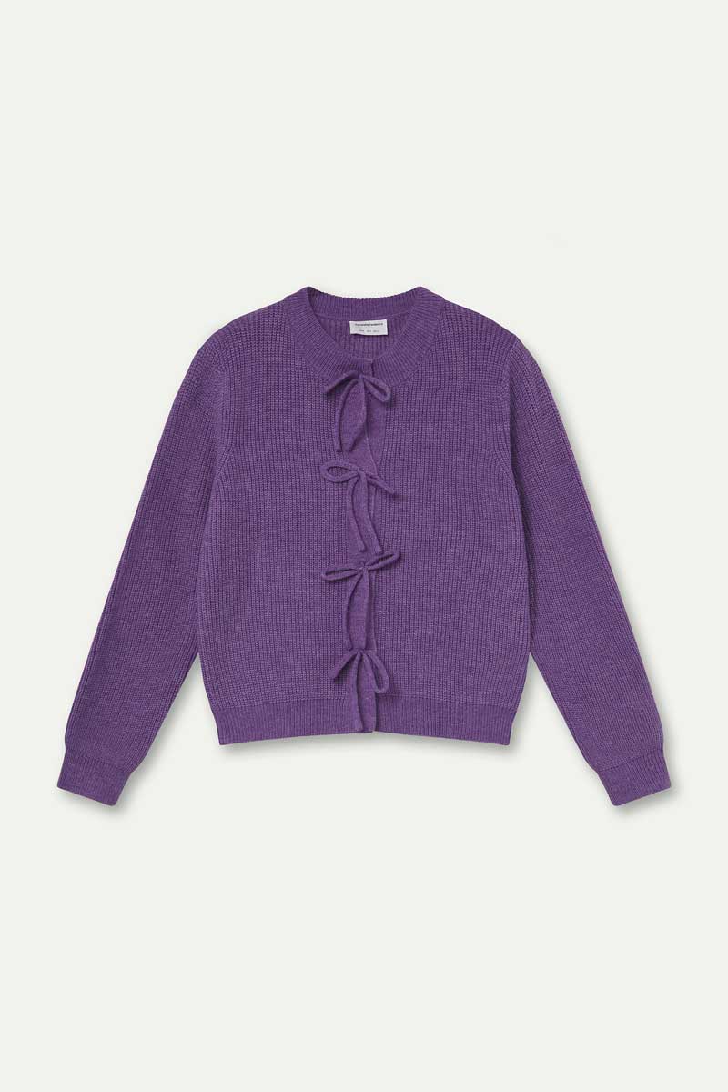 Purple knit cardigan with ties