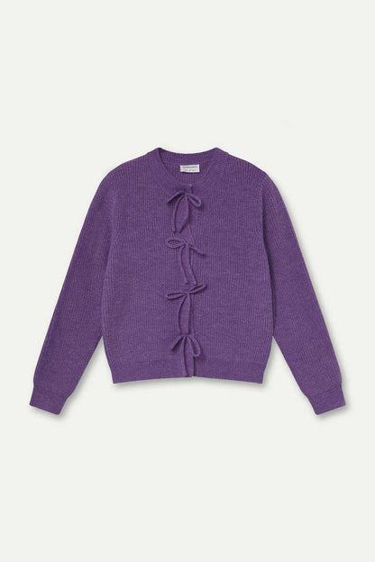 Purple knit cardigan with ties