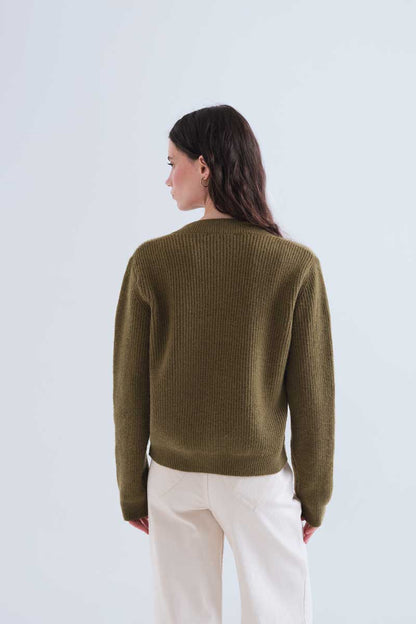 Olive green knit cardigan with ties