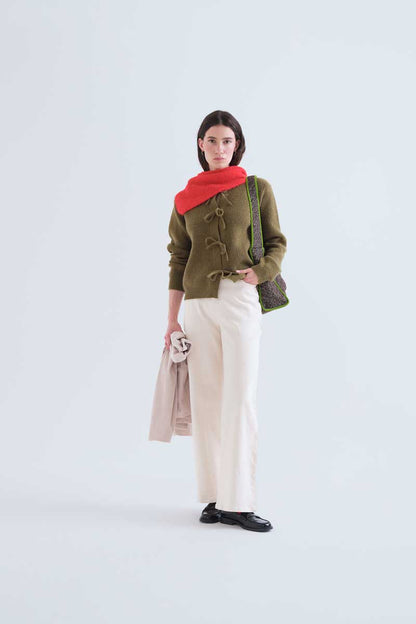 Olive green knit cardigan with ties