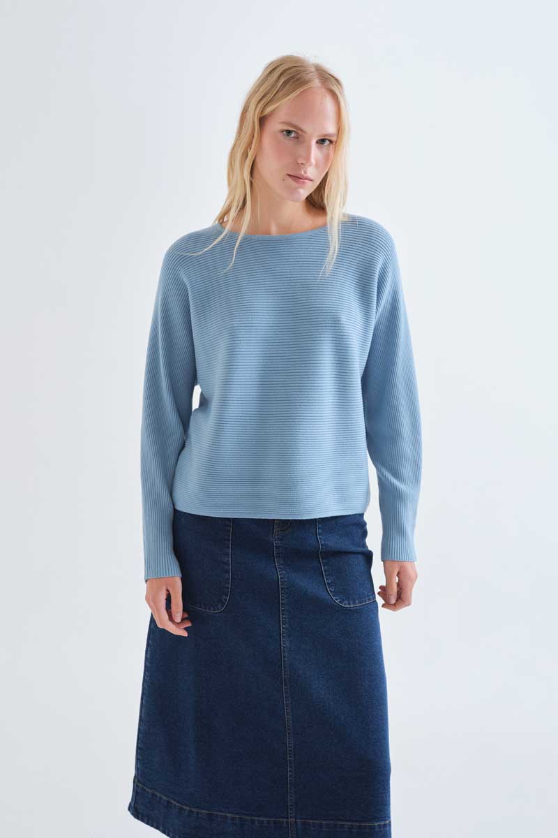 Light blue striped knit jersey