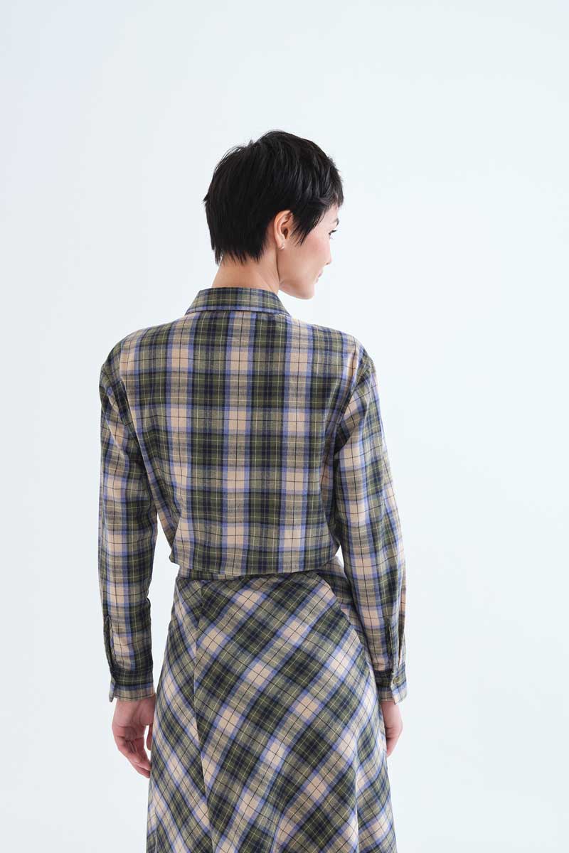 100% cotton green plaid shirt