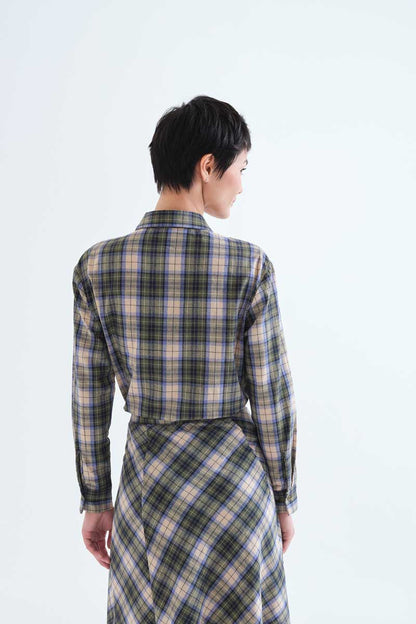 100% cotton green plaid shirt
