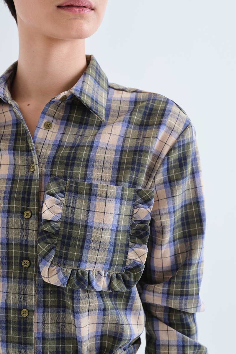 100% cotton green plaid shirt