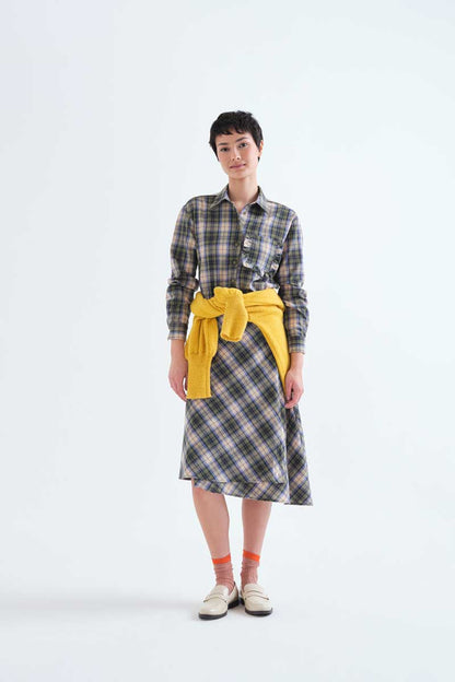 100% cotton green plaid shirt