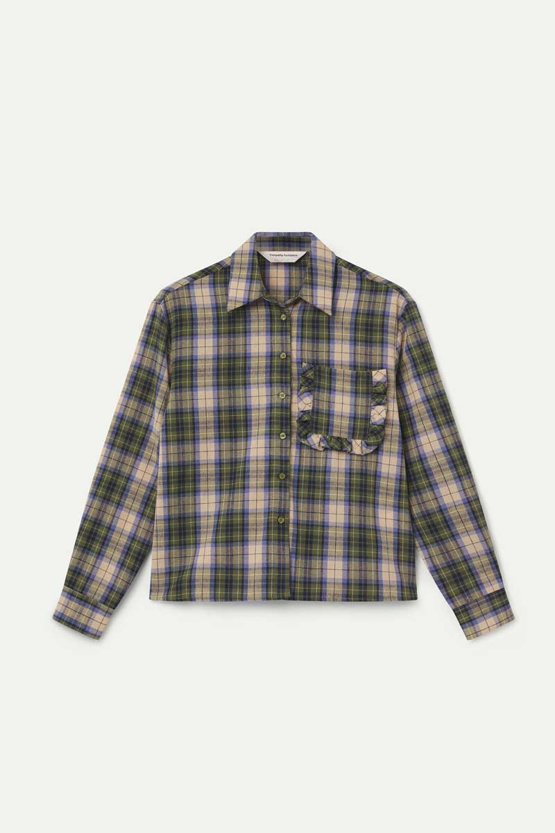 100% cotton green plaid shirt