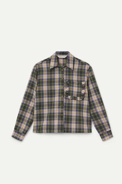 100% cotton green plaid shirt