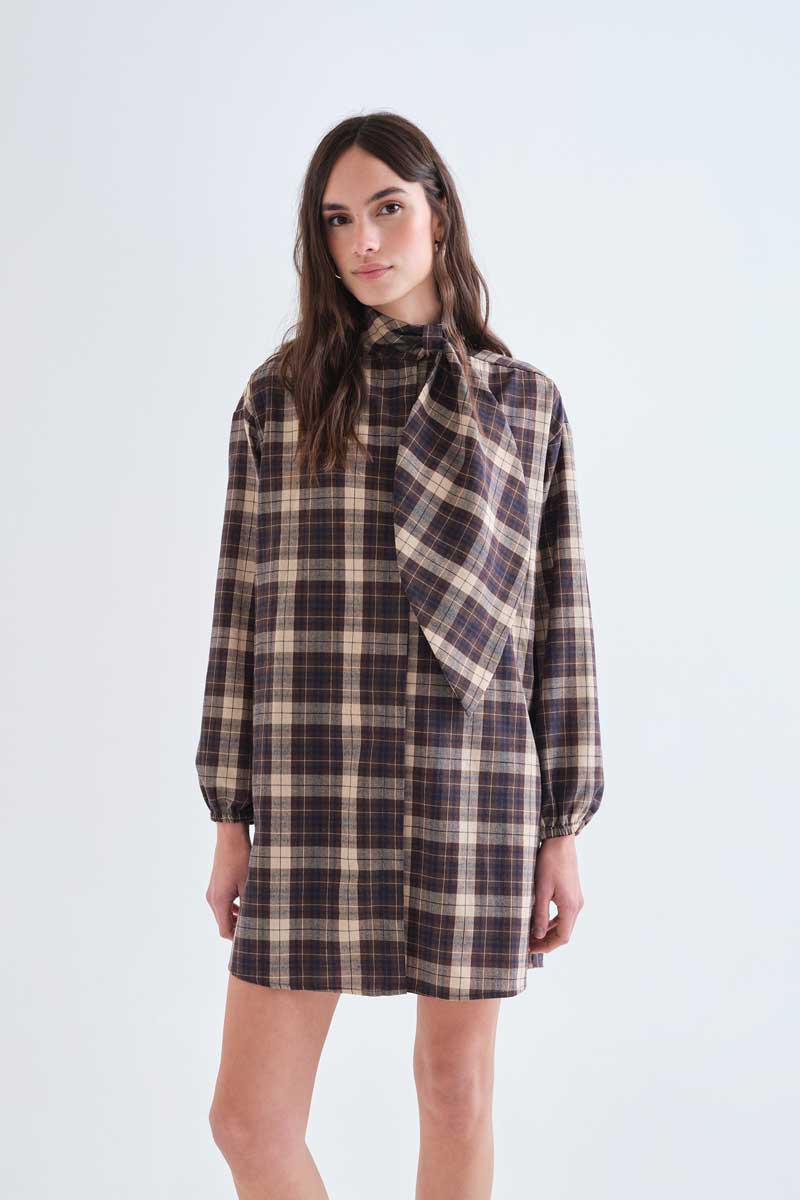Brown plaid short dress