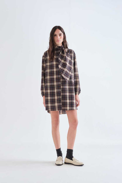 Brown plaid short dress