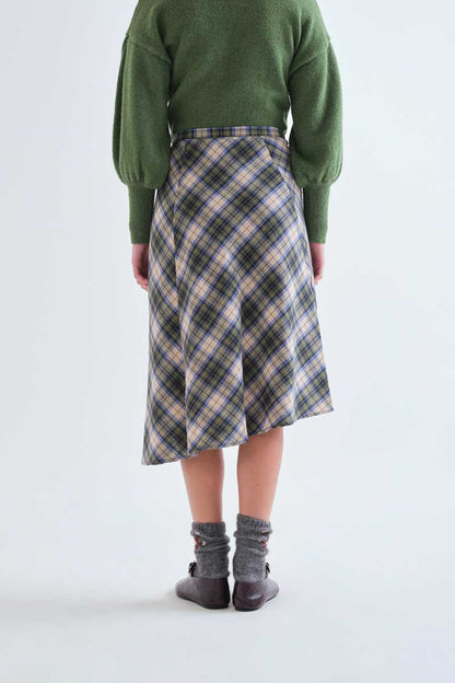 100% cotton green plaid midi skirt