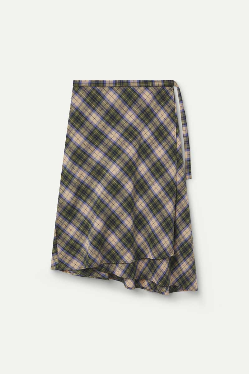 100% cotton green plaid midi skirt